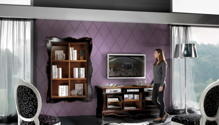 TV standaard woonwand planken woonkamer klassieke houten design meubels nieuw