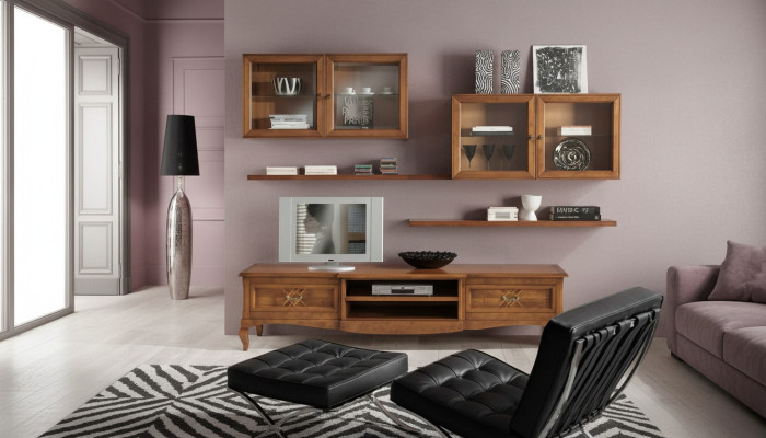 Ontwerper woonkamer 4x bruine wandkasten laag dressoir 7-delige woonwand nieuw