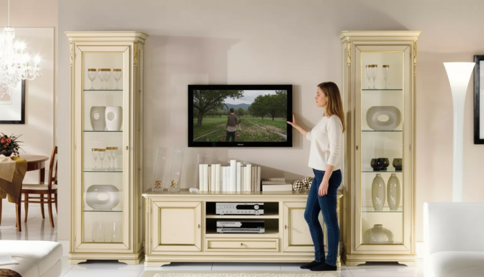Italiaans woonkamer wandmeubel 2x vitrine kast designer set 3-delig