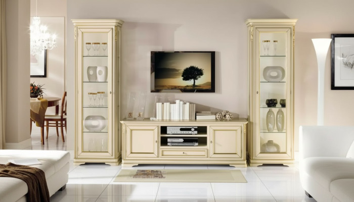Italiaans woonkamer wandmeubel 2x vitrine kast designer set 3-delig
