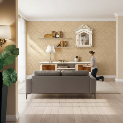 Wandmeubel planken woonkamer hout wit wandvitrine wandplanken Italië nieuw