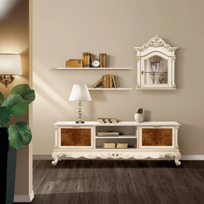 Wandmeubel planken woonkamer hout wit wandvitrine wandplanken Italië nieuw