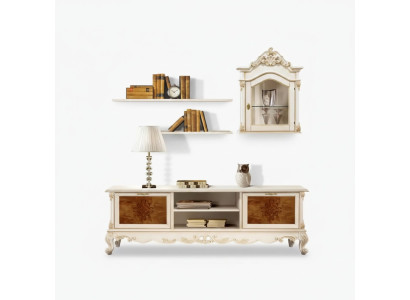 Wandmeubel planken woonkamer hout wit wandvitrine wandplanken Italië nieuw