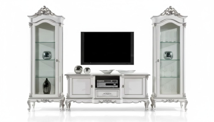 Woonkamerset wandplank tv-standaard woonwand 2x vitrine ontwerp 3-delig nieuw.