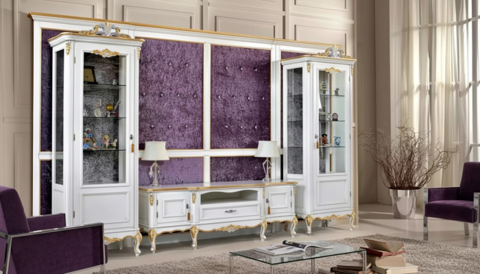 Woonkamer TV-standaard RTV 2x vitrine hout klassiek wit woonkamer nieuw