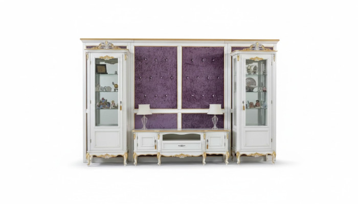 Woonkamer TV-standaard RTV 2x vitrine hout klassiek wit woonkamer nieuw