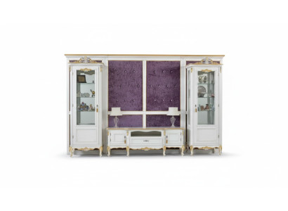 Woonkamer TV-standaard RTV 2x vitrine hout klassiek wit woonkamer nieuw