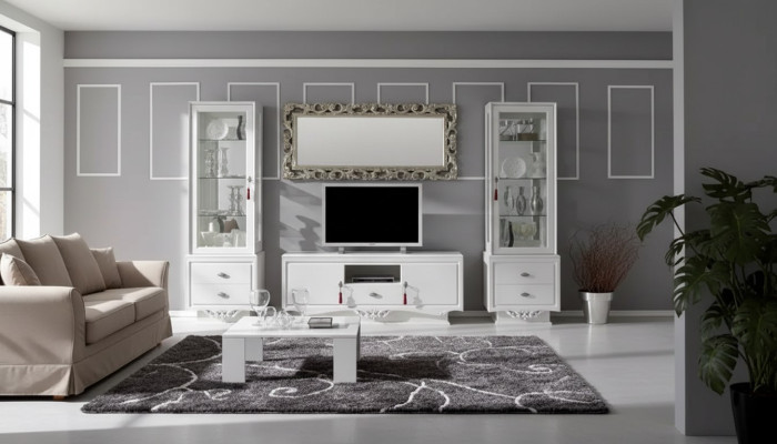 TV-stand Italiaans woonkamer 2x Vitrine Luxe tv dressoir Wit