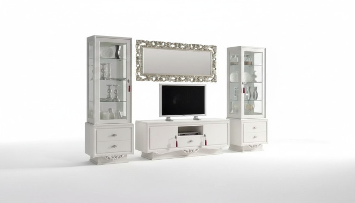 TV-stand Italiaans woonkamer 2x Vitrine Luxe tv dressoir Wit