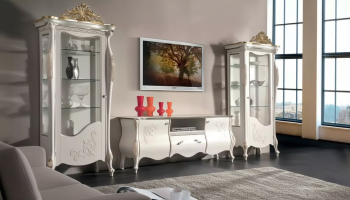 Klassieke wand woonkamer 2x vitrine dressoir RTV rek 3-delig.