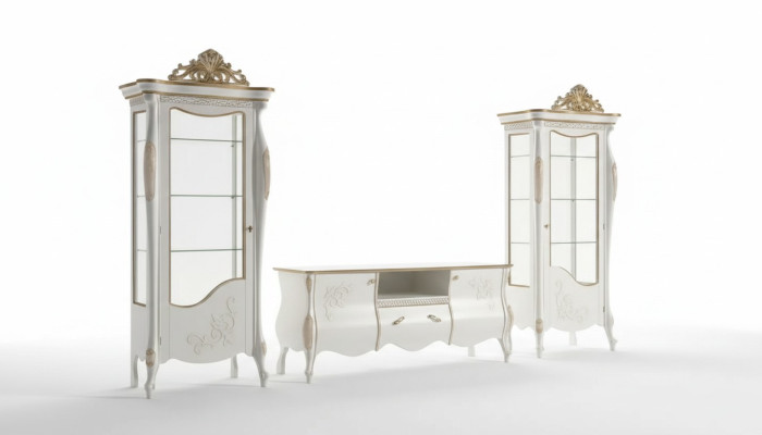 Klassieke wand woonkamer 2x vitrine dressoir RTV rek 3-delig.