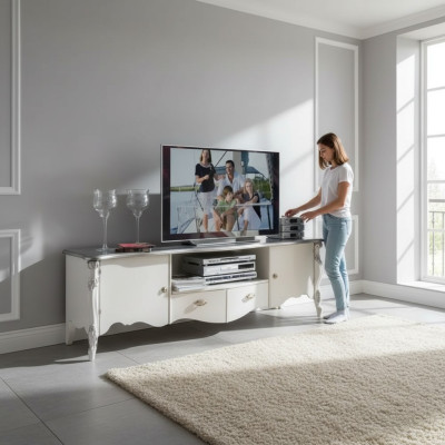 TV-standaard RTV Lowboard Klassiek Wit Hout Modern Woonkamer Nieuw