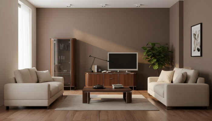 TV-standaard televisie muur woonkamer tv-meubel bruin hoogglans vitrine