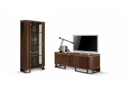 TV-standaard televisie muur woonkamer tv-meubel bruin hoogglans vitrine