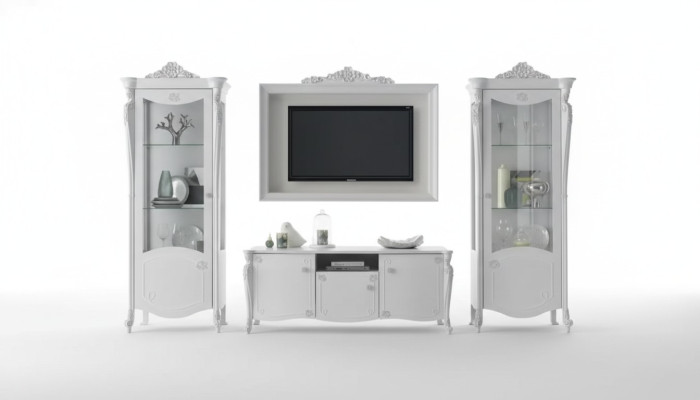 Wandmeubel Wit Stijl Design Tv-meubel TV-frame Glas Kast rtv tv Nieuw