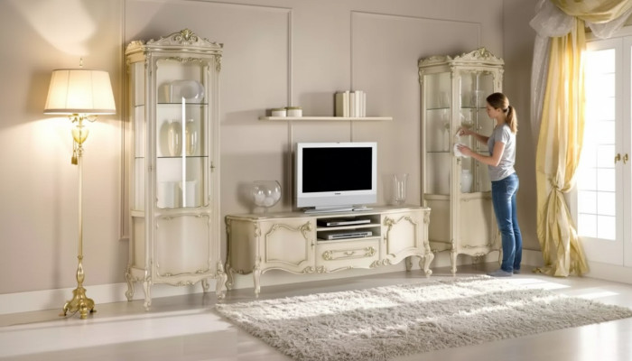 Woonkamer wandkast set groep lowboard vitrine 4-delig houten meubilair rek