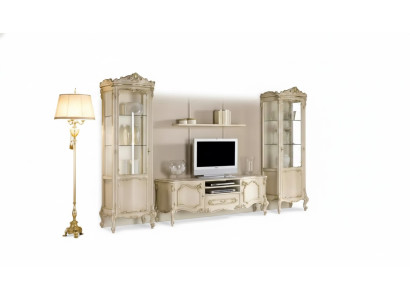 Woonkamer wandkast set groep lowboard vitrine 4-delig houten meubilair rek