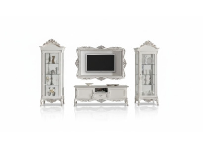 Wandmeubel Lowboard 2x Vitrine TV-frame Set 4-delig. Klassieke stijl Wit