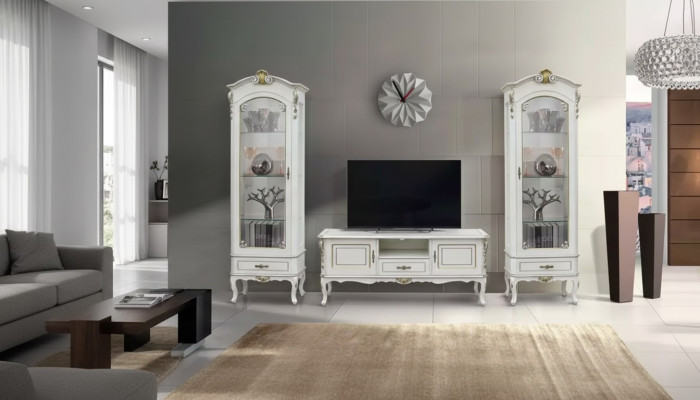 Set van 3 stuks woonkamermeubelen TV-standaard 2x vitrine Italiaanse stijl meubels wit