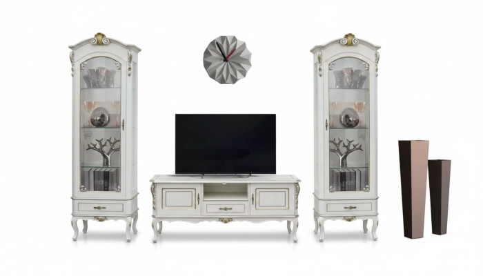 Set van 3 stuks woonkamermeubelen TV-standaard 2x vitrine Italiaanse stijl meubels wit