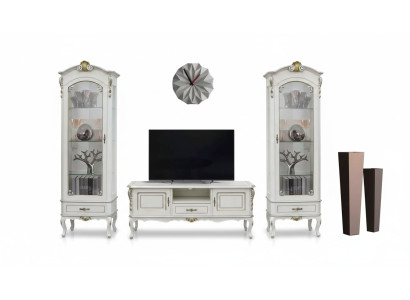 Set van 3 stuks woonkamermeubelen TV-standaard 2x vitrine Italiaanse stijl meubels wit