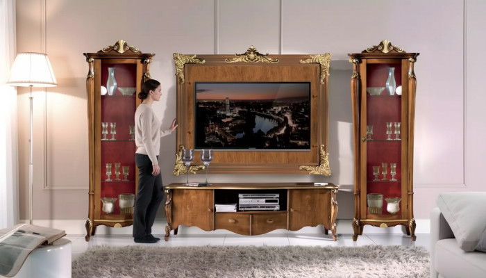 Wandmeubel Set 4-delig. Woonkamer Vitrine RTV plank Luxe Klassiek Nieuw