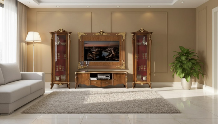 Wandmeubel Set 4-delig. Woonkamer Vitrine RTV plank Luxe Klassiek Nieuw