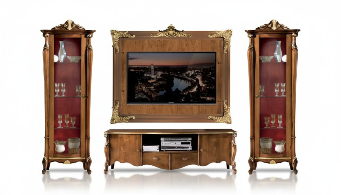 Wandmeubel Set 4-delig. Woonkamer Vitrine RTV plank Luxe Klassiek Nieuw