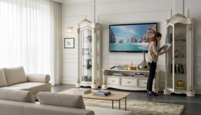 Woonkamer RTV vitrine dressoir commode kast groep XXL set 3-delig. Woonkamer RTV vitrine dressoir commode kast groep XXL set van 3 stuks.