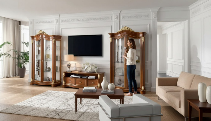 Woonwand Vitrine Console Wandsysteem Glasvitrines Woonkamer Bruin