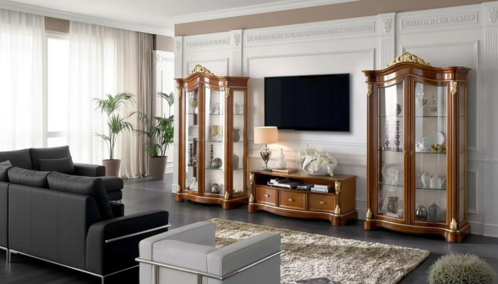 Woonwand Vitrine Console Wandsysteem Glasvitrines Woonkamer Bruin
