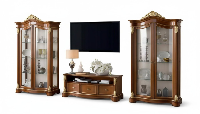 Woonwand Vitrine Console Wandsysteem Glasvitrines Woonkamer Bruin