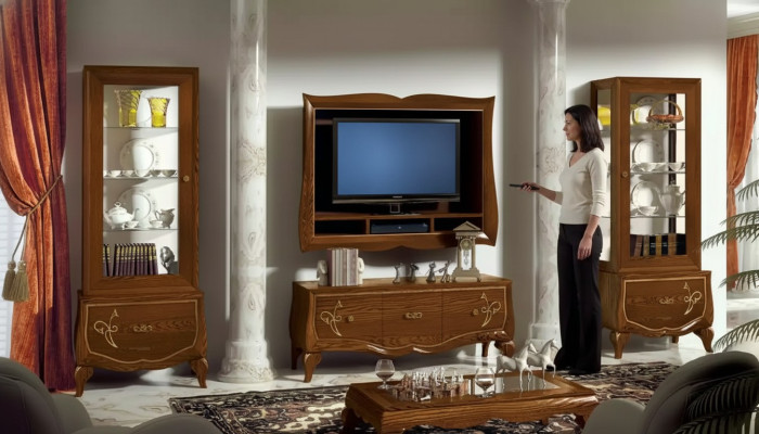 Woonkamer TV-meubel Lowboard TV-frame 2x vitrine Bruin Woonkamerset 4-delig