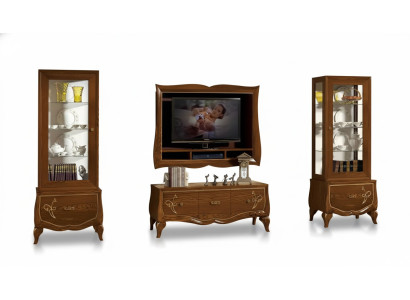 Woonkamer TV-meubel Lowboard TV-frame 2x vitrine Bruin Woonkamerset 4-delig