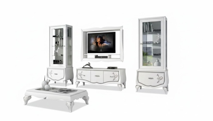 Ontwerp woonkamerset vitrine 2x tv-frame wandplank woonwand 4-delig.