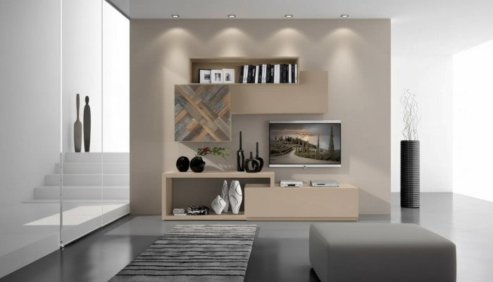 TV laagbord RTV wandplanken woonkamer hout luxe woonwand meubels.