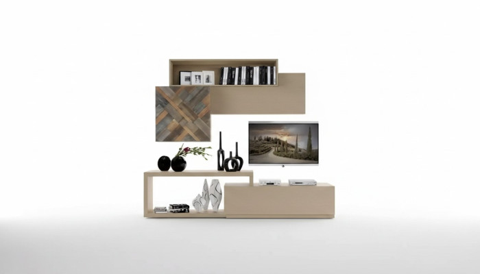 TV laagbord RTV wandplanken woonkamer hout luxe woonwand meubels.
