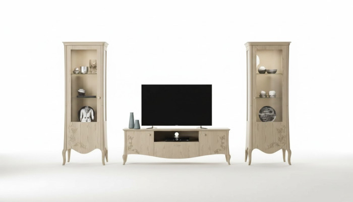 Woonkamer RTV vitrine dressoir plank luxe woonkamer beige set 3-delig. -> Woonkamer RTV vitrine dressoir plank luxe woonkamer beige set van 3 stuks.