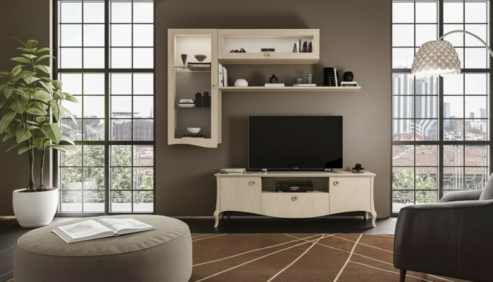Luxe tv-stand woonkamer tv Lowboard wandplanken Beige woonwand Nieuw