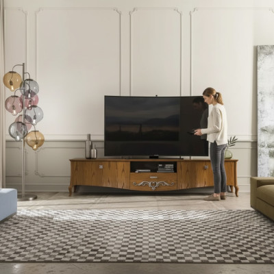 TV-standaard rtv Woonkamer Designrek Bruin Hout Lowboard Italië Nieuw