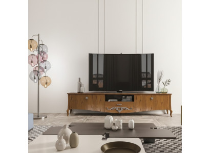 TV-standaard rtv Woonkamer Designrek Bruin Hout Lowboard Italië Nieuw