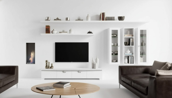 Woonkamer Lowboard Woonwand Houten Kast Design Wit Modern Set 6-delig.