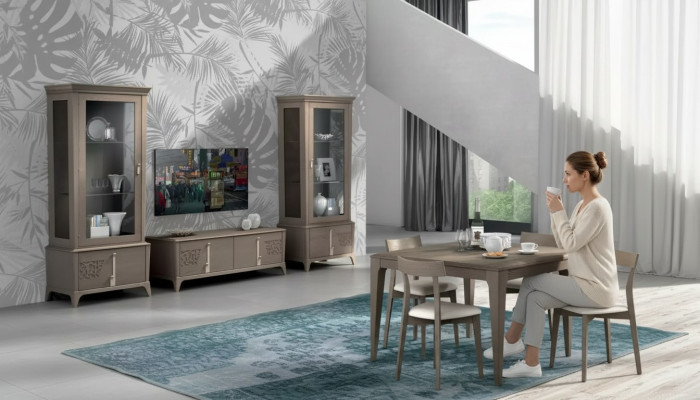 Woonwand Klassieke tv-standaard Woonkamer Vitrine Dressoir Grijs 3-delig.
