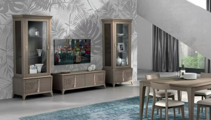 Woonwand Klassieke tv-standaard Woonkamer Vitrine Dressoir Grijs 3-delig.