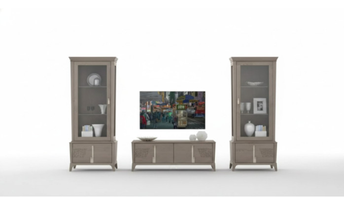 Woonwand Klassieke tv-standaard Woonkamer Vitrine Dressoir Grijs 3-delig.