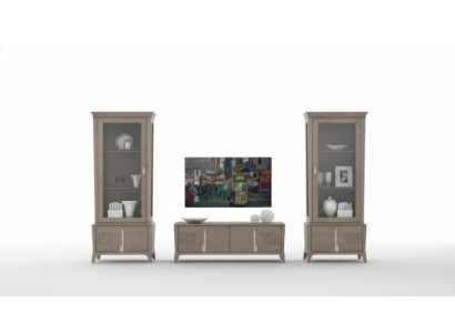 Woonwand Klassieke tv-standaard Woonkamer Vitrine Dressoir Grijs 3-delig.