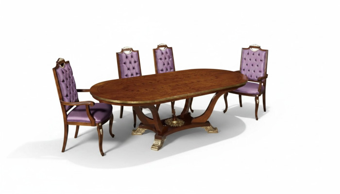 Eettafel 4x stoelen Klassieke eetkamerset 5-dlg. Set Ovaal Tafel