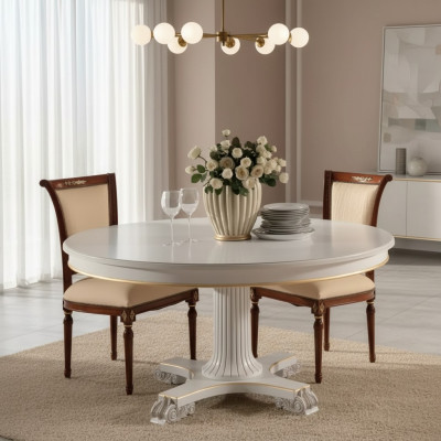 Houten eetkamerdesignmeubels Ronde tafel Wit Eettafel Klassieke eetkamer Nieuw
