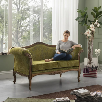 Bank 2-zits textiel hout gestoffeerde bank bankstellen design luxe nieuw bankstel