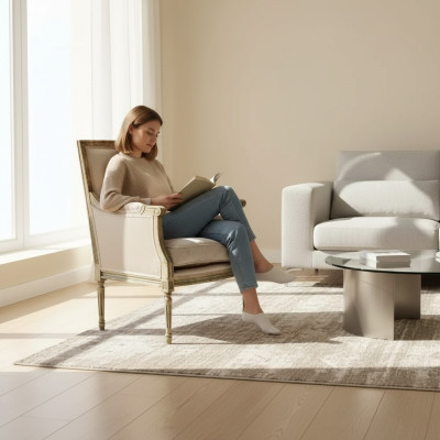 Fauteuil bank 1-zits bank ontwerper grijs textiel banken bekleding hout nieuw